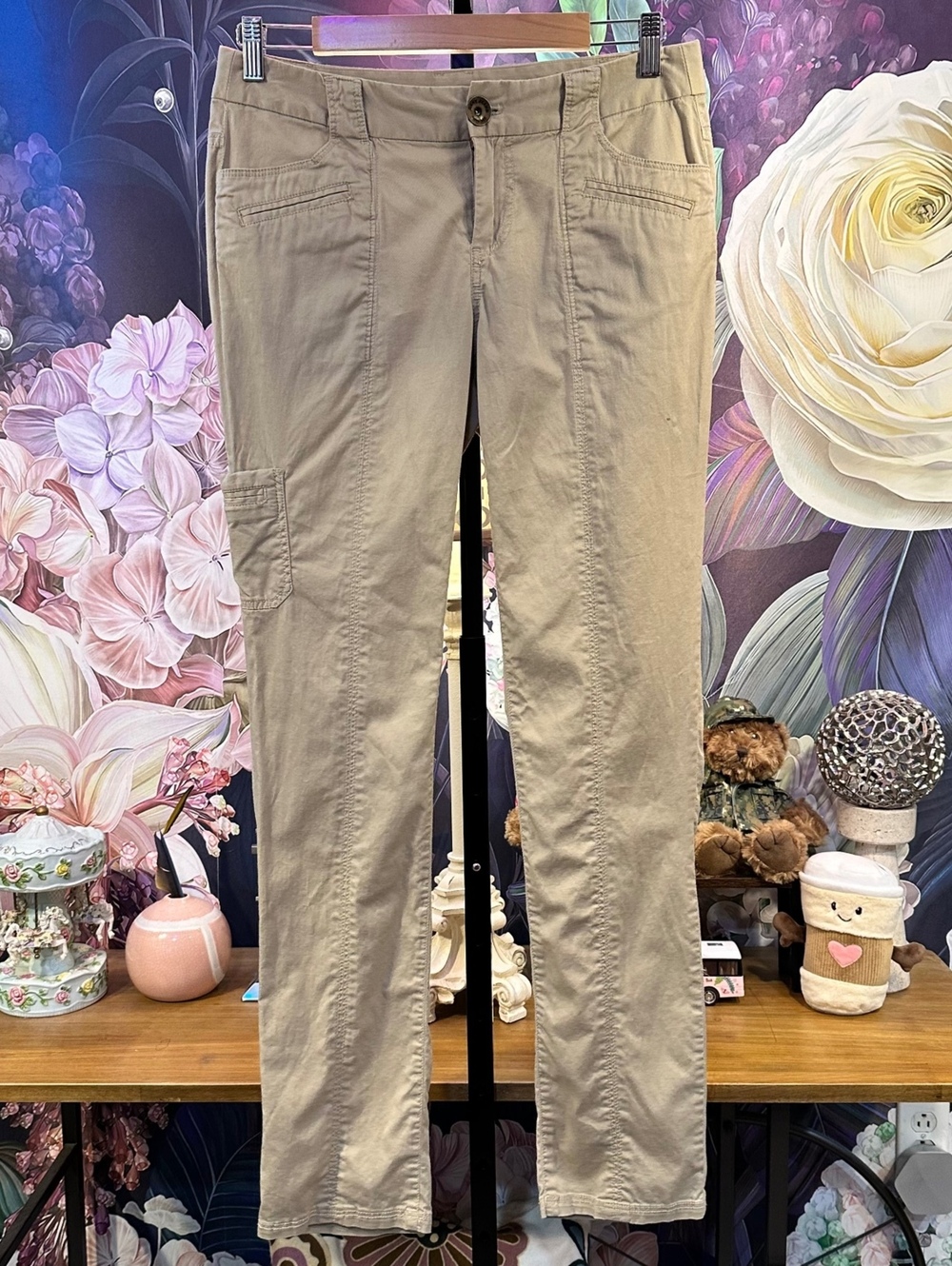 DKNY Jeans 8 Cargo Pants Y2K Utility Workwear Straight Leg Stretch Khaki Taupe
